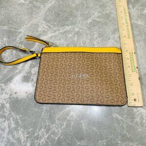 Guess Large Tan Yellow Leather Wristlet/Clutch, Zip Closure